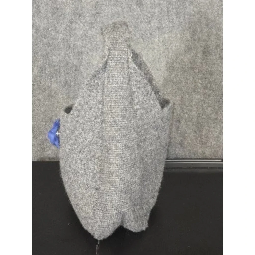 Grey Knit Wool Blend Slouchy Hobo Bag Blue Flower Pin Minimalist Tote‎ Hipster